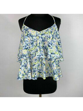 ASOS Tank Top Blouse Womens US 2 Patterned Tiered Keyhole Zip Split Back Design